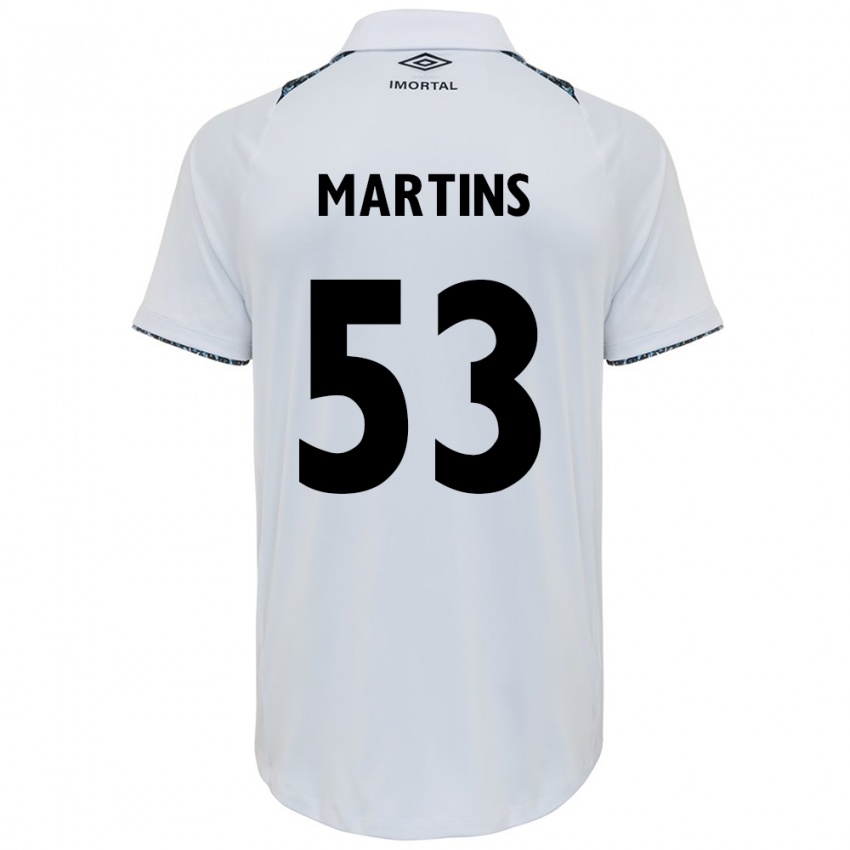 Enfant Maillot Gustavo Martins #53 Blanc Bleu Tenues Extérieur 2024/25 T-Shirt Suisse