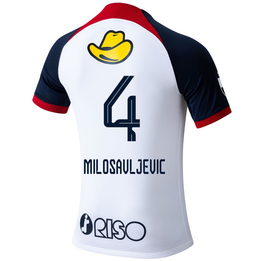 Enfant Maillot Radomir Milosavljevic #4 Blanc Bleu Rouge Tenues Extérieur 2024/25 T-Shirt Suisse