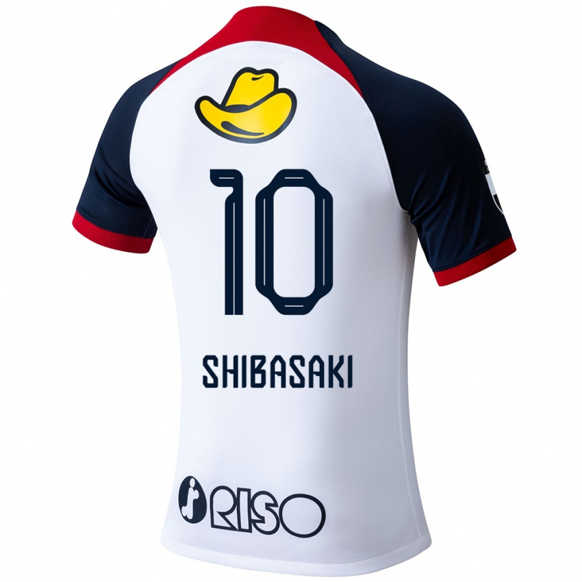 Enfant Maillot Gaku Shibasaki #10 Blanc Bleu Rouge Tenues Extérieur 2024/25 T-Shirt Suisse