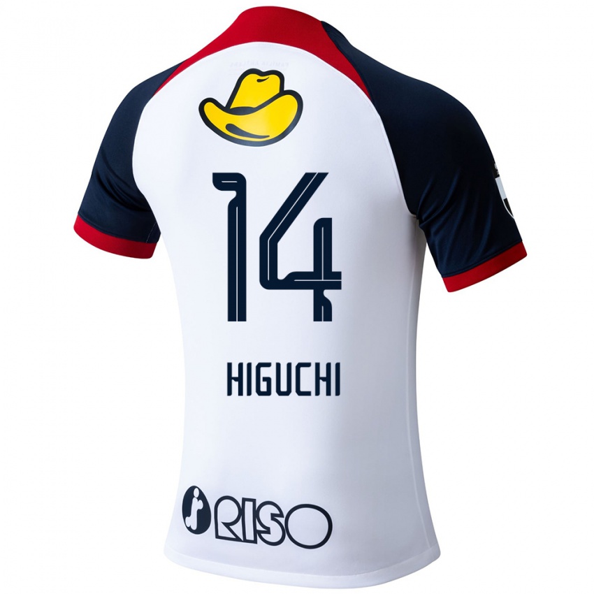 Enfant Maillot Yuta Higuchi #14 Blanc Bleu Rouge Tenues Extérieur 2024/25 T-Shirt Suisse