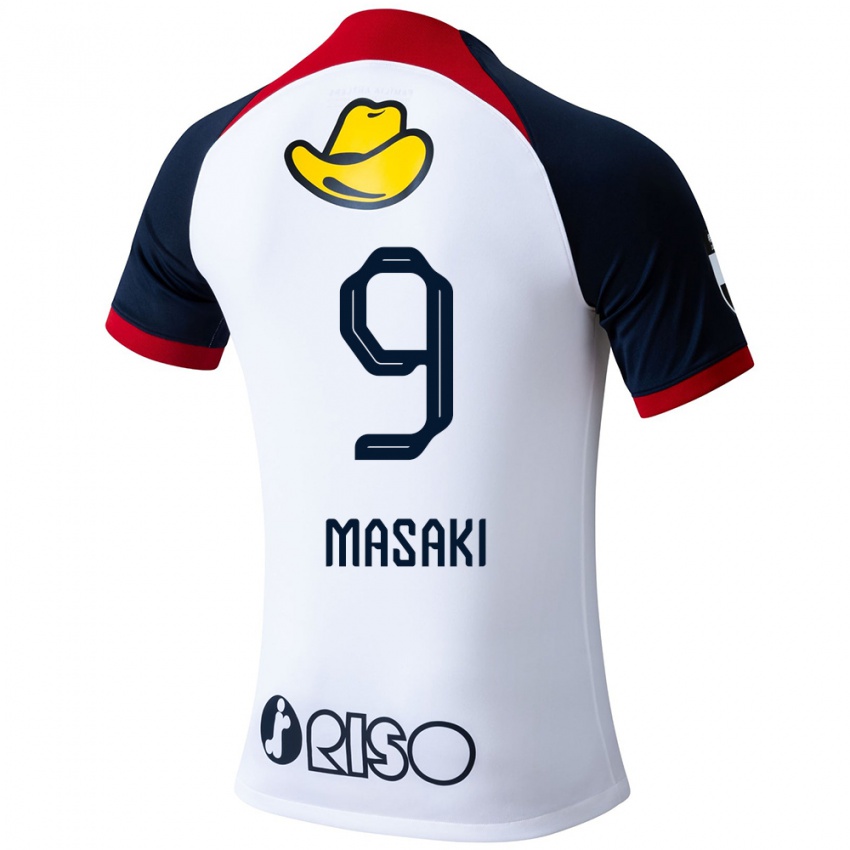 Enfant Maillot Hiroto Masaki #9 Blanc Bleu Rouge Tenues Extérieur 2024/25 T-Shirt Suisse