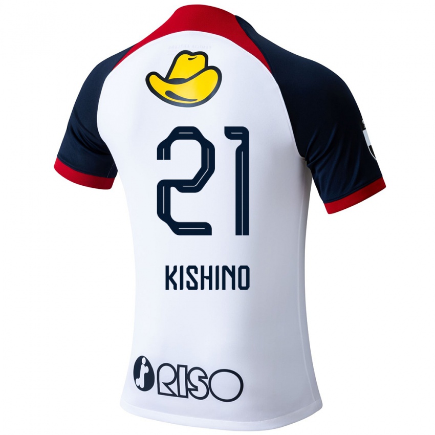 Enfant Maillot Eita Kishino #21 Blanc Bleu Rouge Tenues Extérieur 2024/25 T-Shirt Suisse