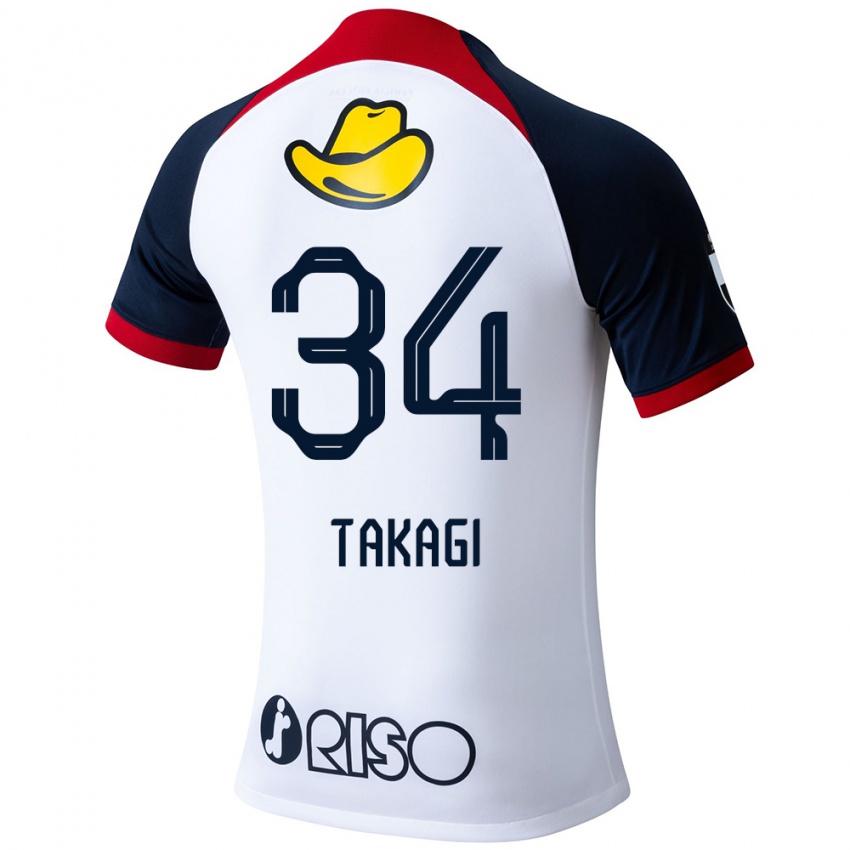 Enfant Maillot Haruto Takagi #34 Blanc Bleu Rouge Tenues Extérieur 2024/25 T-Shirt Suisse