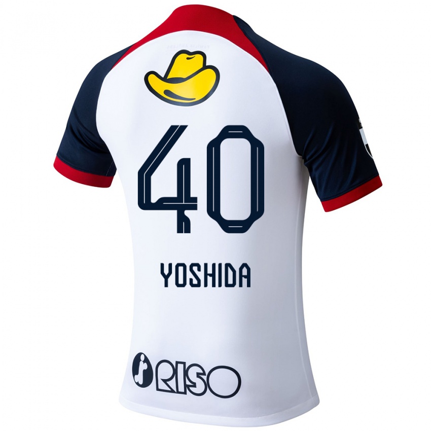 Enfant Maillot Minato Yoshida #40 Blanc Bleu Rouge Tenues Extérieur 2024/25 T-Shirt Suisse