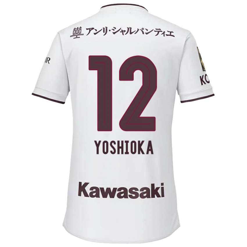 Enfant Maillot Kosuke Yoshioka #12 Blanc Rouge Tenues Extérieur 2024/25 T-Shirt Suisse