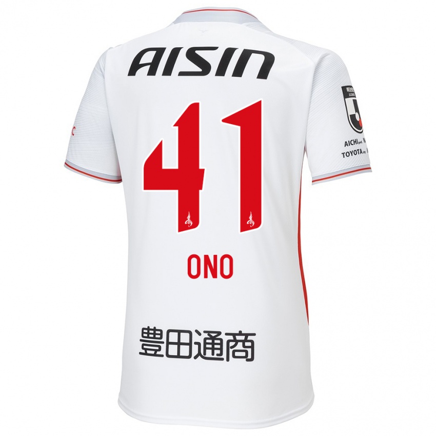 Enfant Maillot Masahito Ono #41 Blanc Jaune Rouge Tenues Extérieur 2024/25 T-Shirt Suisse