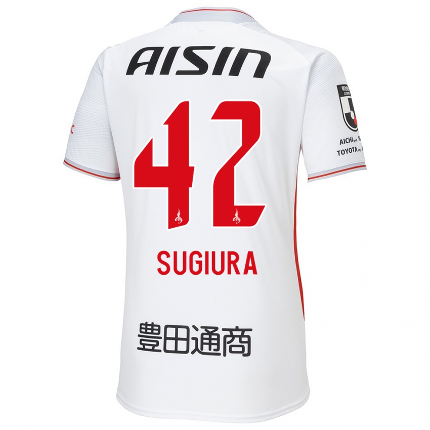 Enfant Maillot Shungo Sugiura #42 Blanc Jaune Rouge Tenues Extérieur 2024/25 T-Shirt Suisse