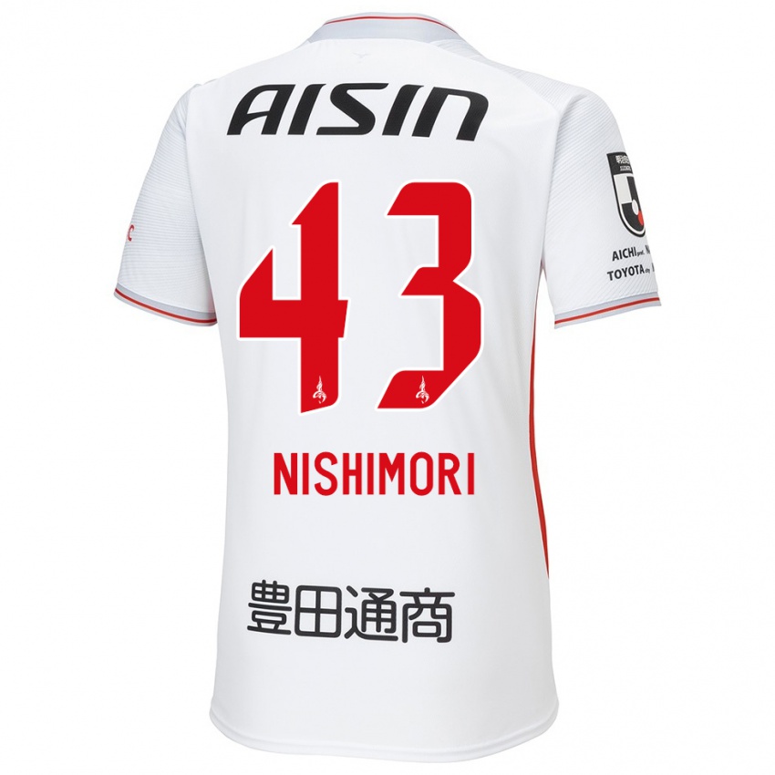 Enfant Maillot Yuto Nishimori #43 Blanc Jaune Rouge Tenues Extérieur 2024/25 T-Shirt Suisse