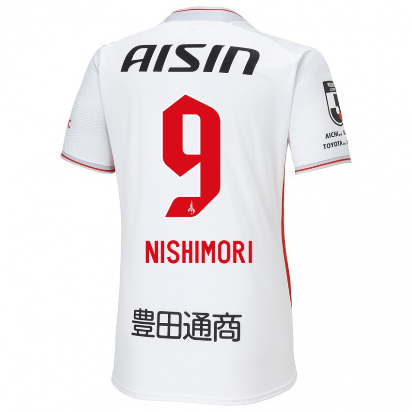 Enfant Maillot Naoto Nishimori #9 Blanc Jaune Rouge Tenues Extérieur 2024/25 T-Shirt Suisse