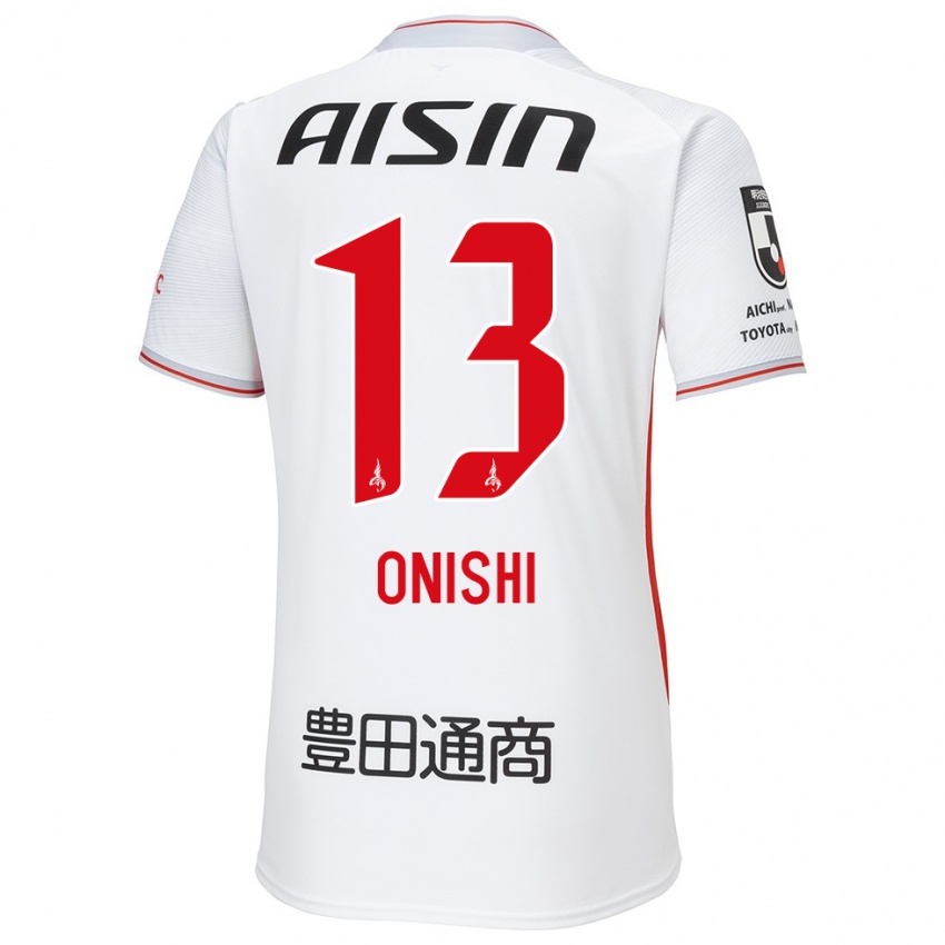 Enfant Maillot Ritsu Onishi #13 Blanc Jaune Rouge Tenues Extérieur 2024/25 T-Shirt Suisse