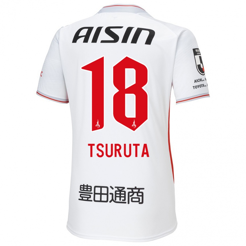 Enfant Maillot Shu Tsuruta #18 Blanc Jaune Rouge Tenues Extérieur 2024/25 T-Shirt Suisse