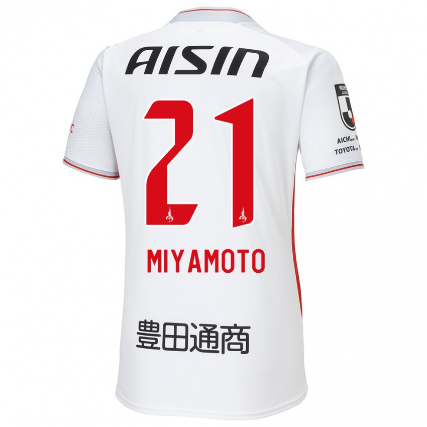 Enfant Maillot Kodai Miyamoto #21 Blanc Jaune Rouge Tenues Extérieur 2024/25 T-Shirt Suisse