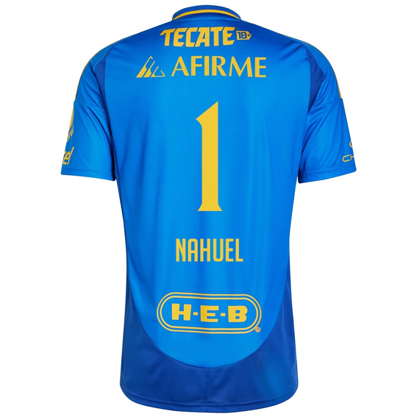 Enfant Maillot Nahuel Guzman #1 Bleu Jaune Tenues Extérieur 2024/25 T-Shirt Suisse