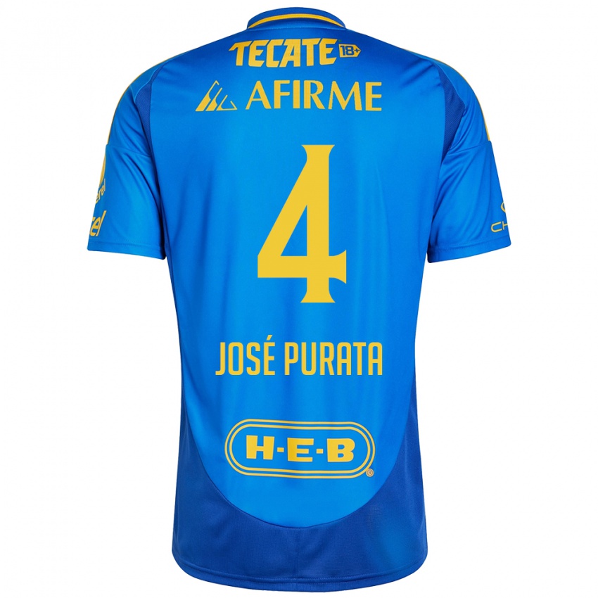 Kinder Juan Jose Purata #4 Blau Gelb Auswärtstrikot Trikot 2024/25 T-Shirt Schweiz