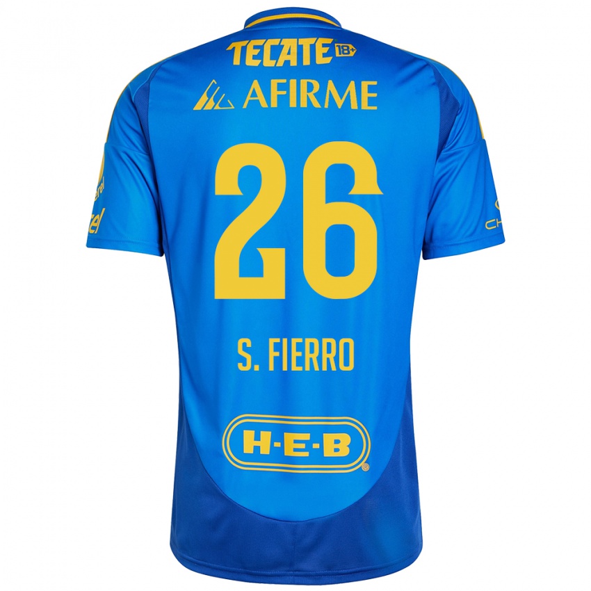 Enfant Maillot Sebastián Fierro #26 Bleu Jaune Tenues Extérieur 2024/25 T-Shirt Suisse