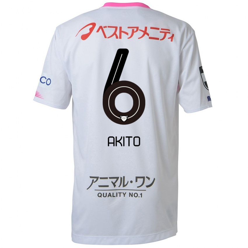 Kinder Akito Fukuta #6 Weiß Blau Rosa Auswärtstrikot Trikot 2024/25 T-Shirt Schweiz