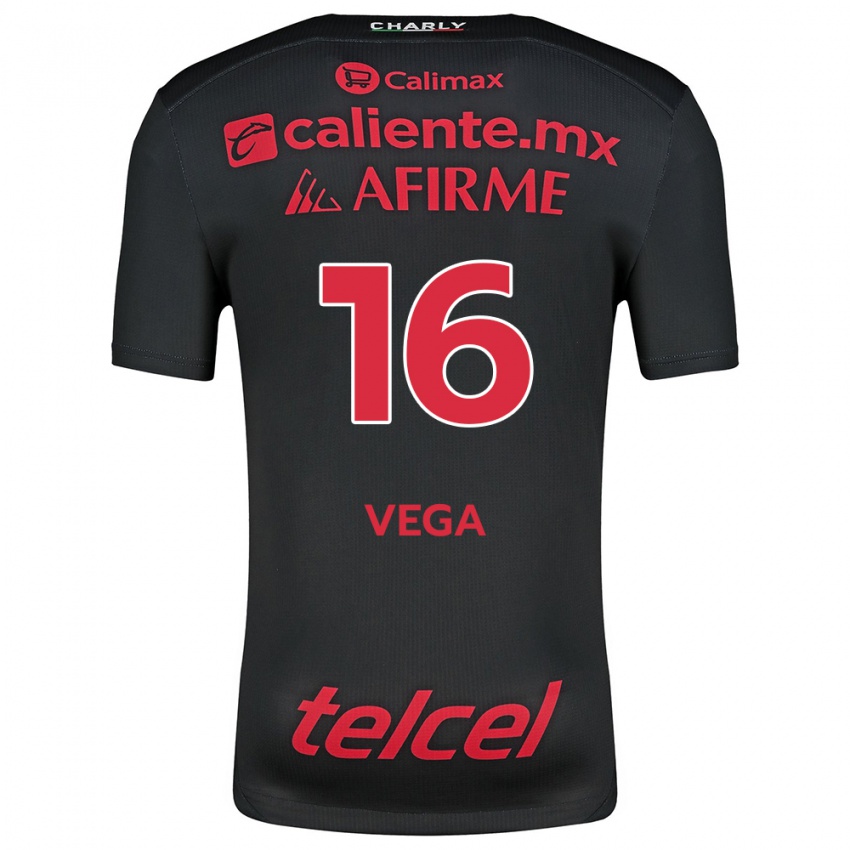 Homme Maillot Jesús Vega #16 Noir Rouge Tenues Domicile 2024/25 T-Shirt Suisse