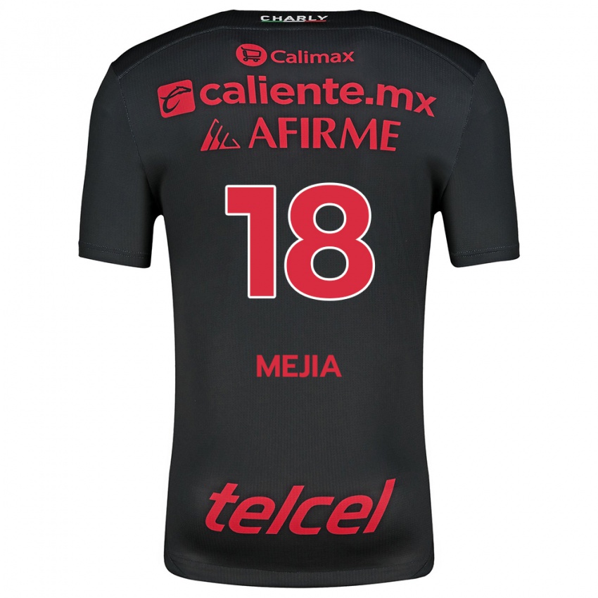 Homme Maillot Aarón Mejía #18 Noir Rouge Tenues Domicile 2024/25 T-Shirt Suisse