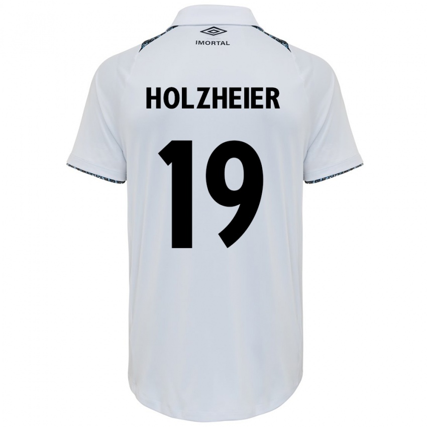 Homme Maillot Agostina Holzheier #19 Blanc Bleu Tenues Extérieur 2024/25 T-Shirt Suisse