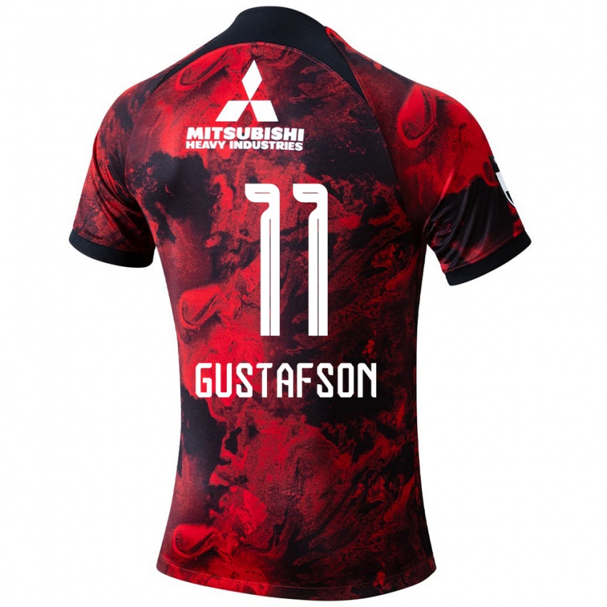 Damen Samuel Gustafson #11 Rot Schwarz Heimtrikot Trikot 2024/25 T-Shirt Schweiz