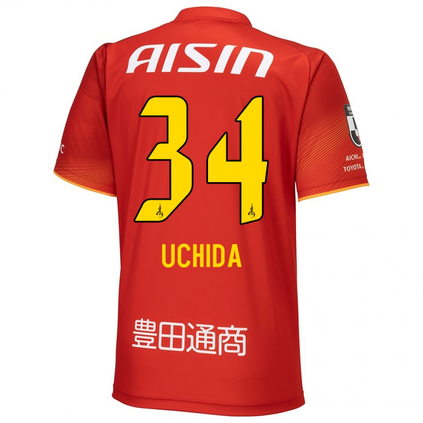 Femme Maillot Takuya Uchida #34 Rouge Blanc Jaune Tenues Domicile 2024/25 T-Shirt Suisse