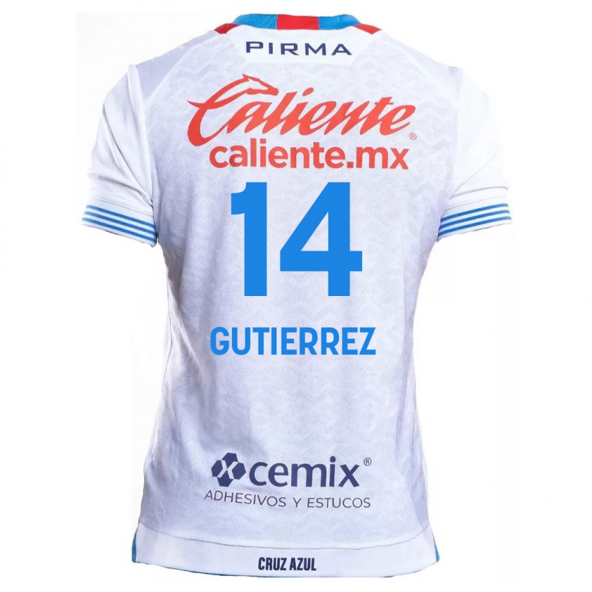 Femme Maillot Alexis Gutierrez #14 Blanc Bleu Tenues Extérieur 2024/25 T-Shirt Suisse