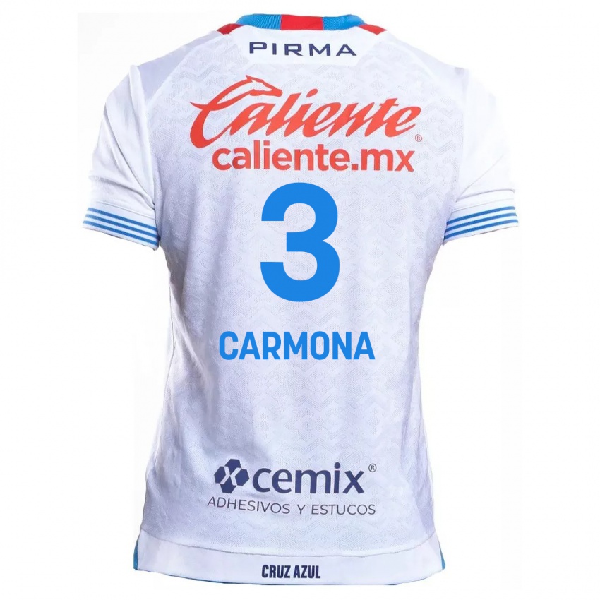 Femme Maillot Edith Carmona #3 Blanc Bleu Tenues Extérieur 2024/25 T-Shirt Suisse