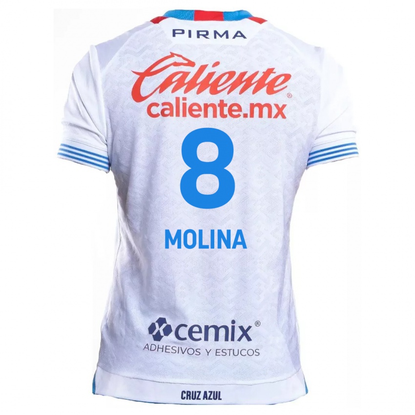 Femme Maillot Dalia Molina #8 Blanc Bleu Tenues Extérieur 2024/25 T-Shirt Suisse