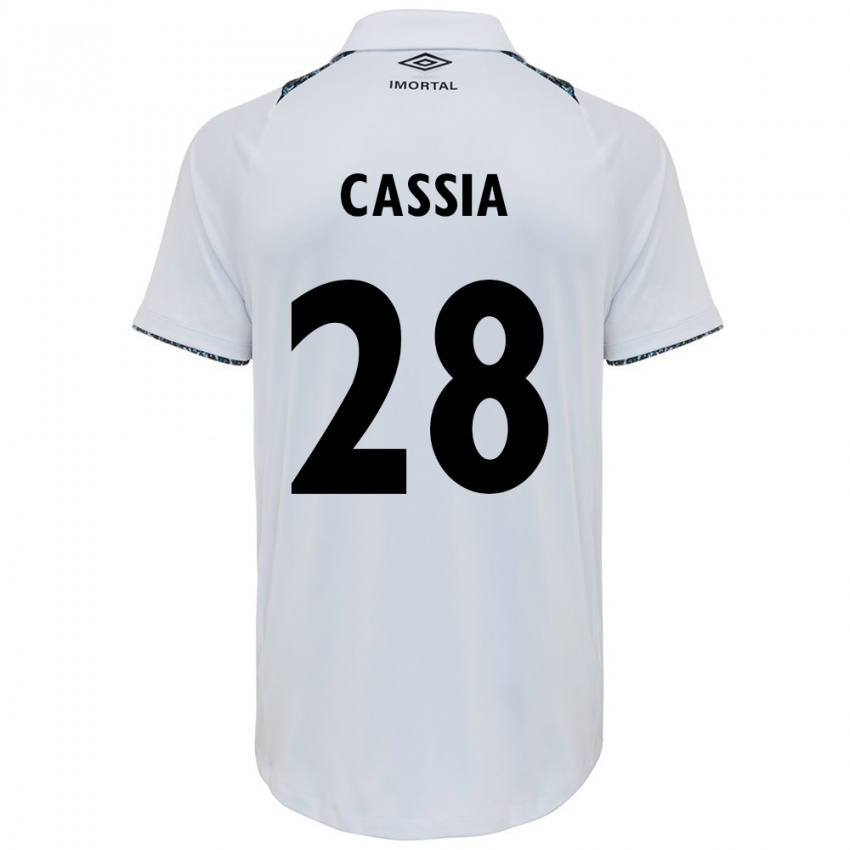 Femme Maillot Cássia #28 Blanc Bleu Tenues Extérieur 2024/25 T-Shirt Suisse