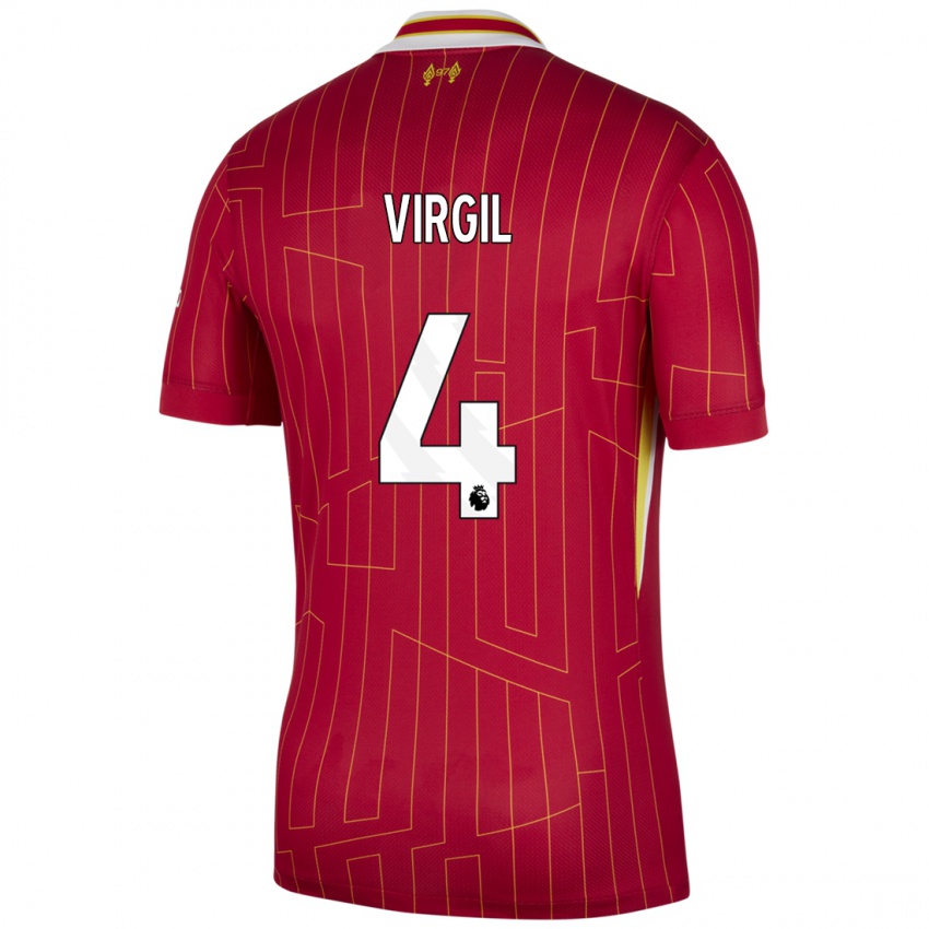 Enfant Maillot Virgil Van Dijk #4 Rouge Jaune Blanc Tenues Domicile 2024/25 T-Shirt Suisse