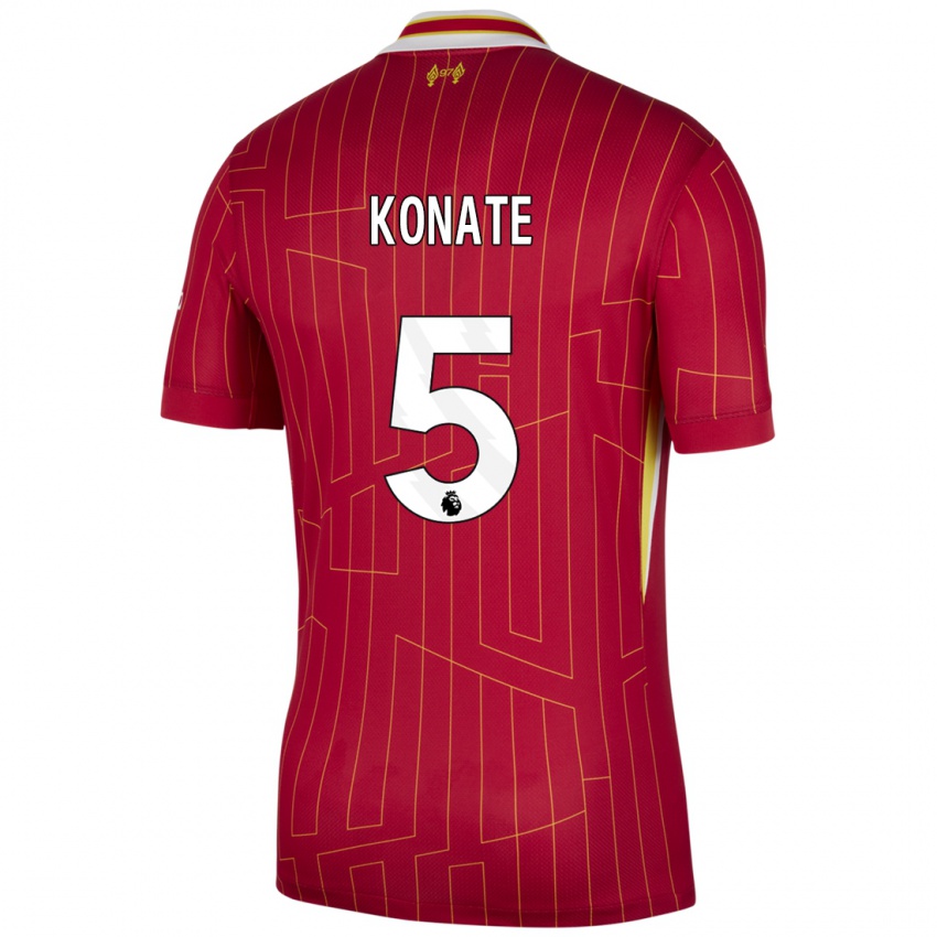 Enfant Maillot Ibrahima Konaté #5 Rouge Jaune Blanc Tenues Domicile 2024/25 T-Shirt Suisse