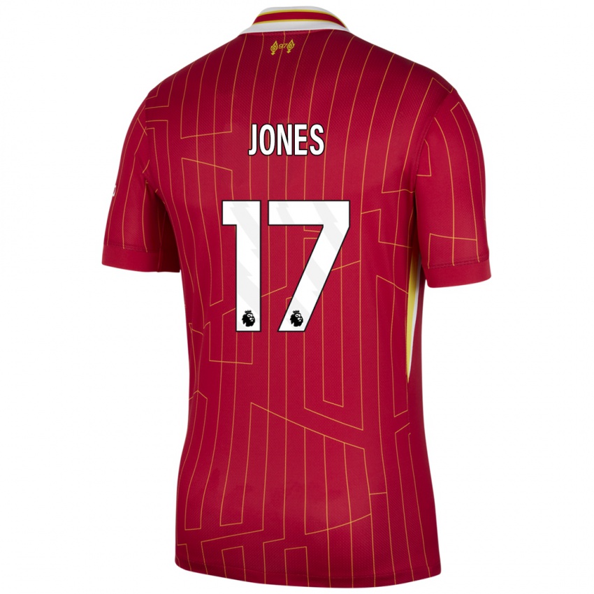 Enfant Maillot Curtis Jones #17 Rouge Jaune Blanc Tenues Domicile 2024/25 T-Shirt Suisse