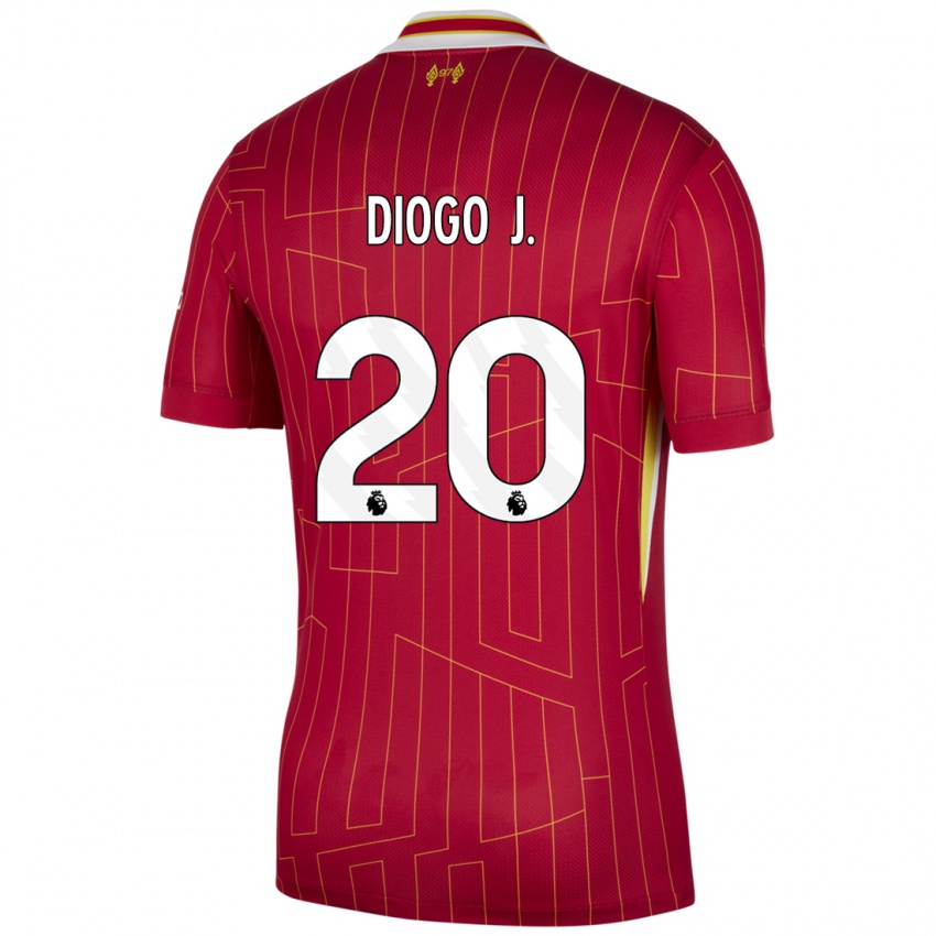 Enfant Maillot Diogo Jota #20 Rouge Jaune Blanc Tenues Domicile 2024/25 T-Shirt Suisse