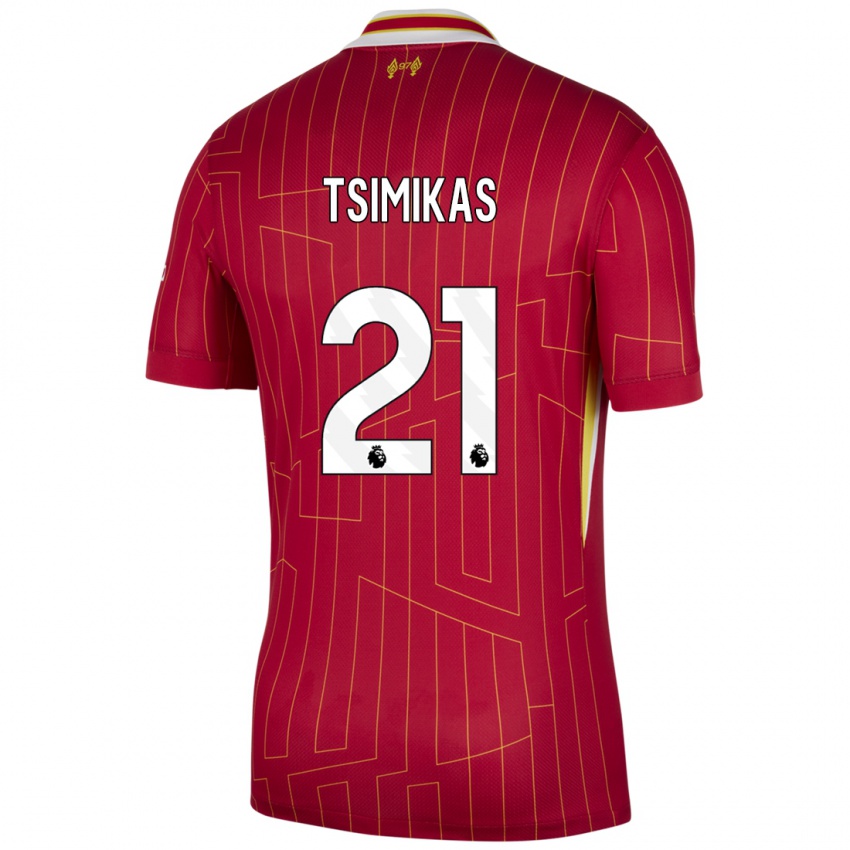 Enfant Maillot Konstantinos Tsimikas #21 Rouge Jaune Blanc Tenues Domicile 2024/25 T-Shirt Suisse