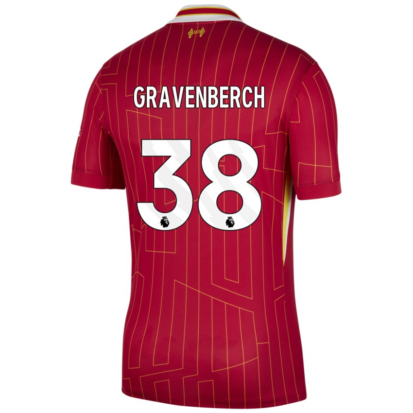 Kinder Ryan Gravenberch #38 Rot Gelb Weiß Heimtrikot Trikot 2024/25 T-Shirt Schweiz