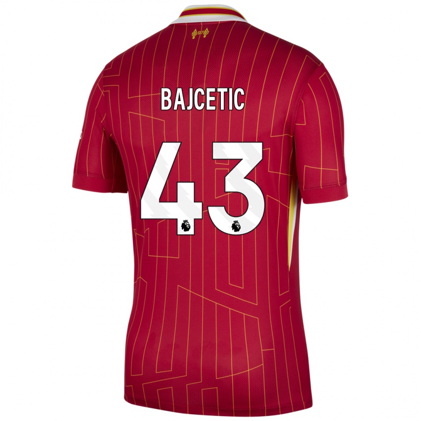 Enfant Maillot Stefan Bajcetic #43 Rouge Jaune Blanc Tenues Domicile 2024/25 T-Shirt Suisse