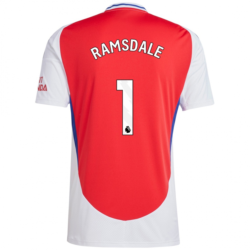 Enfant Maillot Aaron Ramsdale #1 Rouge Blanc Tenues Domicile 2024/25 T-Shirt Suisse