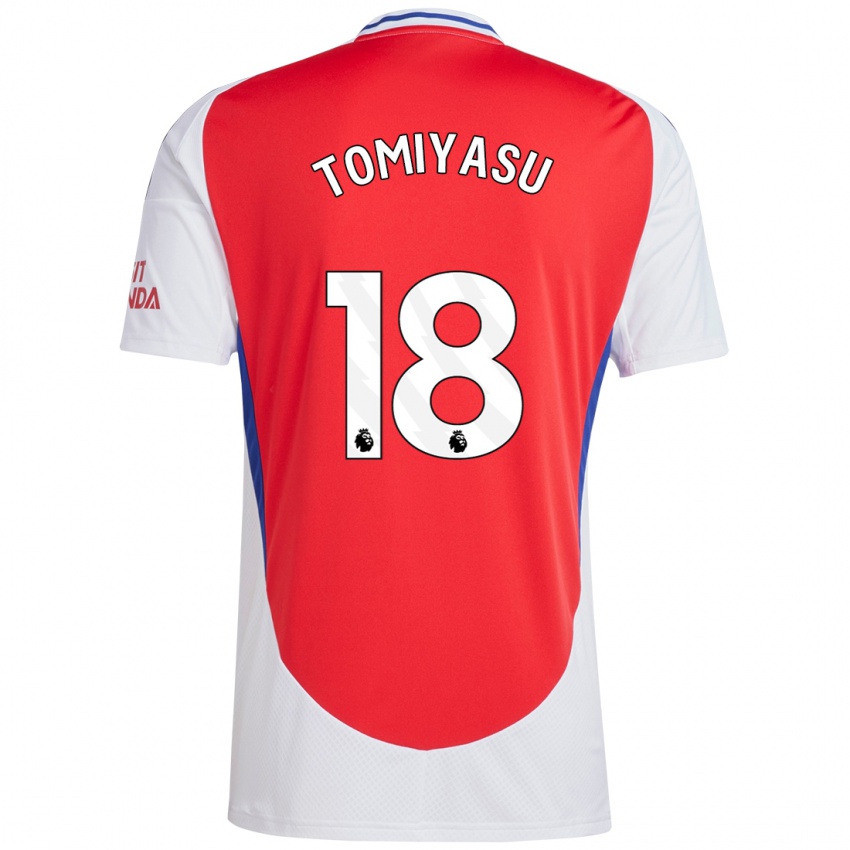 Enfant Maillot Takehiro Tomiyasu #18 Rouge Blanc Tenues Domicile 2024/25 T-Shirt Suisse