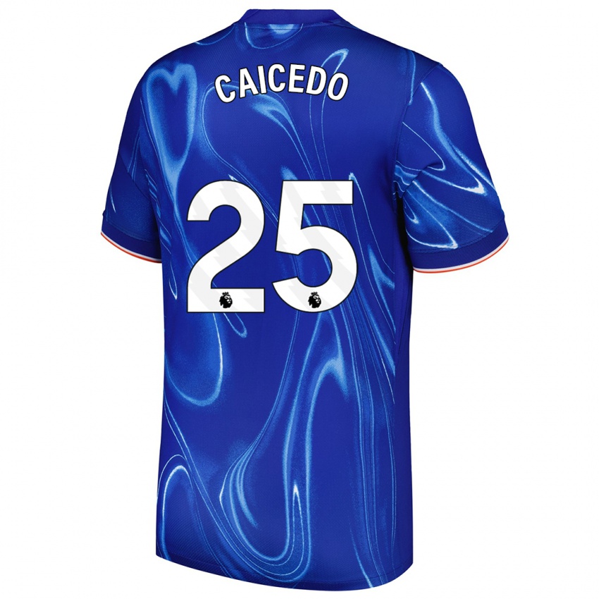 Kinder Moisés Caicedo #25 Blau Weiß Heimtrikot Trikot 2024/25 T-Shirt Schweiz