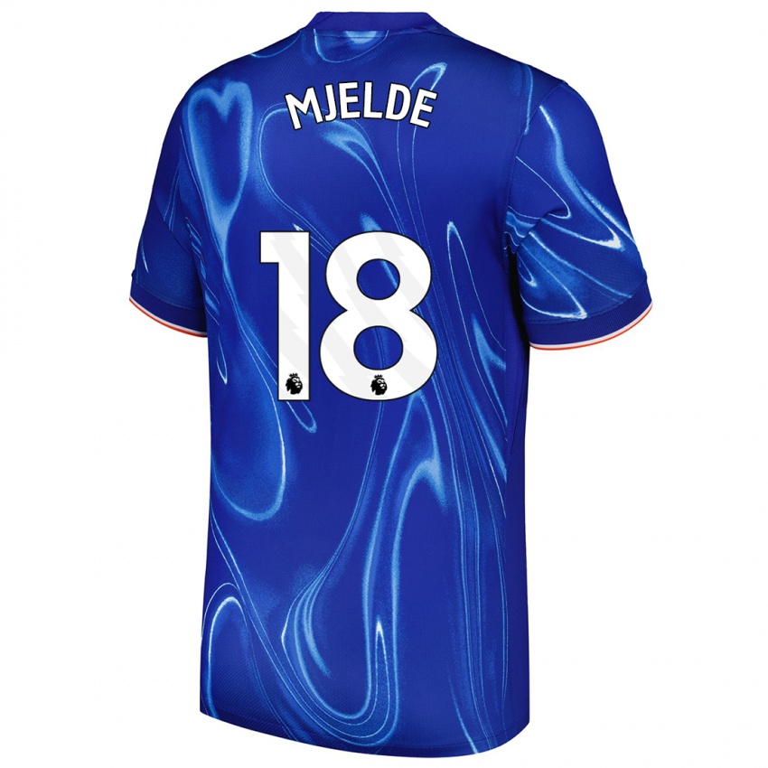 Kinder Maren Mjelde #18 Blau Weiß Heimtrikot Trikot 2024/25 T-Shirt Schweiz