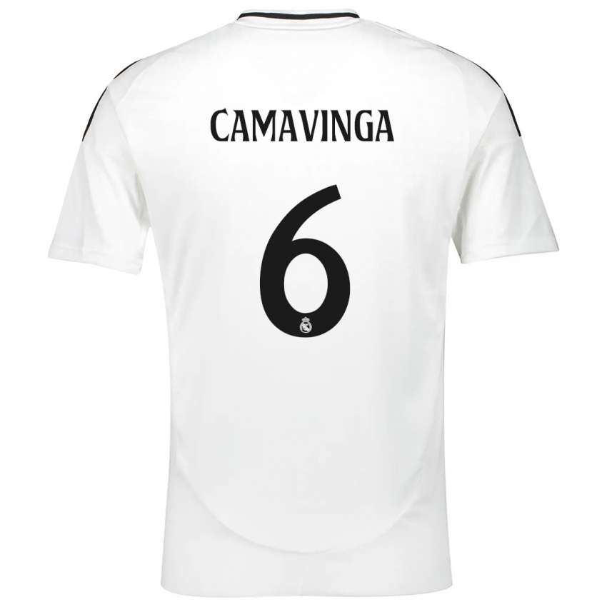 Kinder Eduardo Camavinga #6 Weiß Heimtrikot Trikot 2024/25 T-Shirt Schweiz