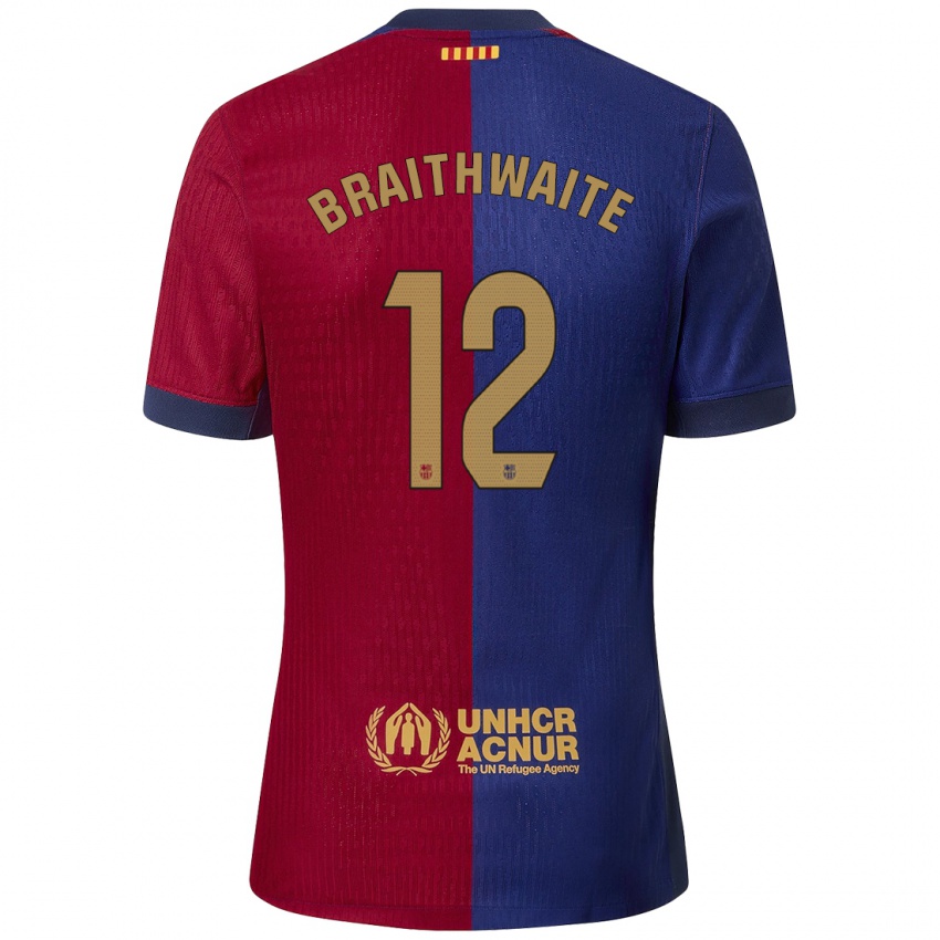 Enfant Maillot Martin Braithwaite #12 Bleu Rouge Tenues Domicile 2024/25 T-Shirt Suisse