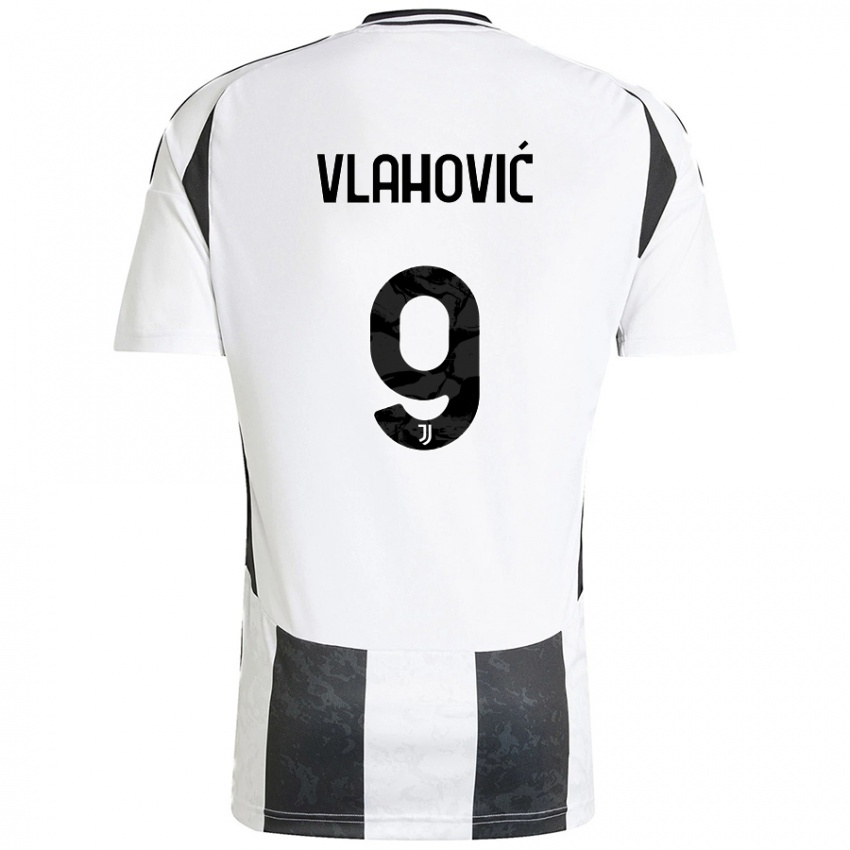 Kinder Dusan Vlahovic #9 Weiß Schwarz Heimtrikot Trikot 2024/25 T-Shirt Schweiz