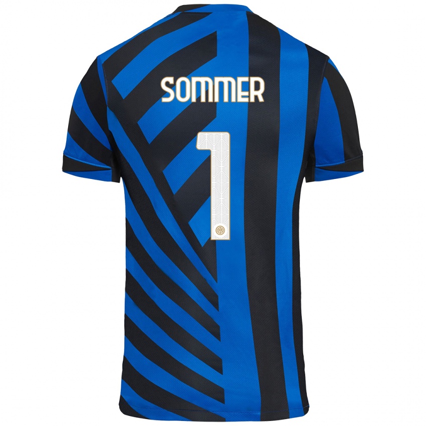 Kinder Yann Sommer #1 Blau Schwarz Heimtrikot Trikot 2024/25 T-Shirt Schweiz