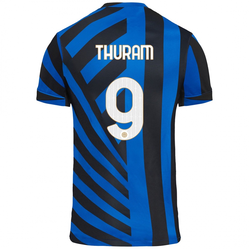 Enfant Maillot Marcus Thuram #9 Bleu Noir Tenues Domicile 2024/25 T-Shirt Suisse