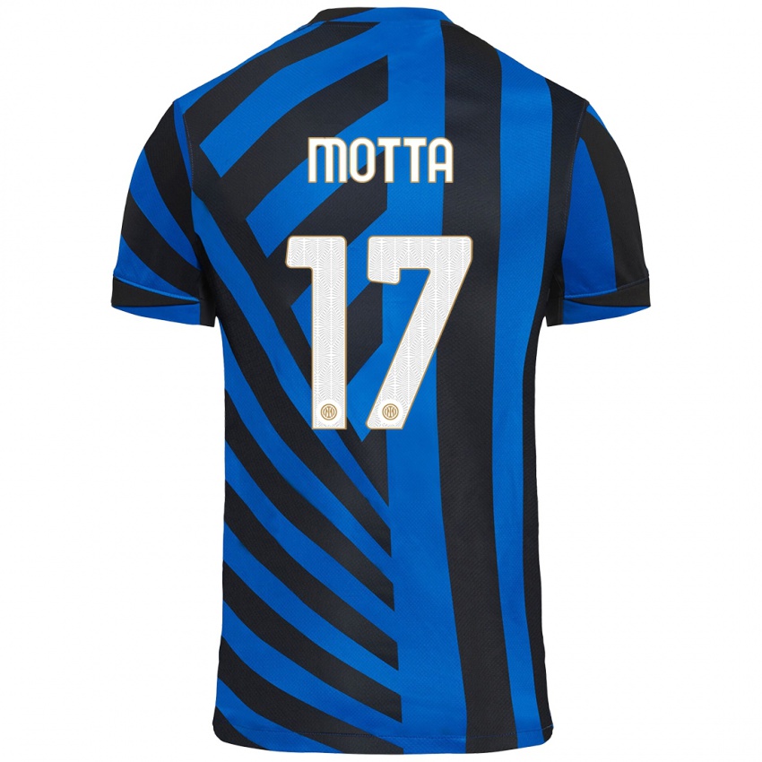 Enfant Maillot Matteo Motta #17 Bleu Noir Tenues Domicile 2024/25 T-Shirt Suisse