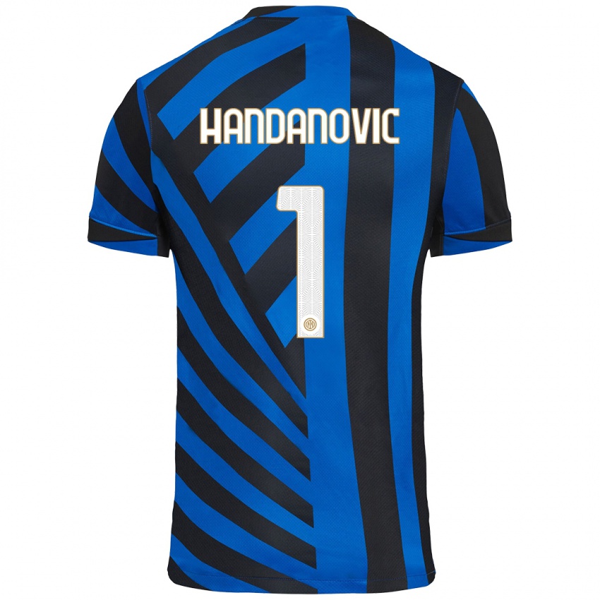 Enfant Maillot Samir Handanovic #1 Bleu Noir Tenues Domicile 2024/25 T-Shirt Suisse