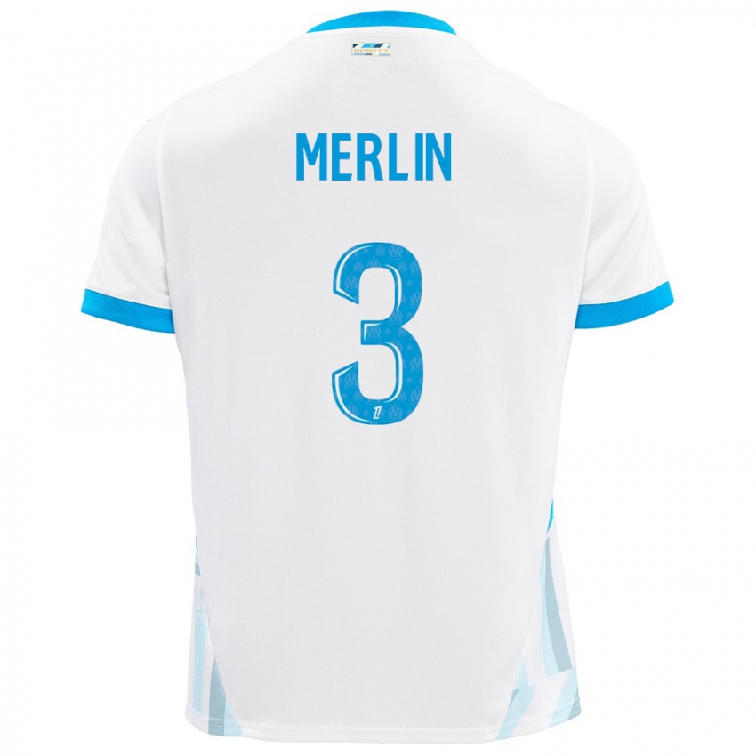 Enfant Maillot Quentin Merlin #3 Blanc Bleu Ciel Tenues Domicile 2024/25 T-Shirt Suisse