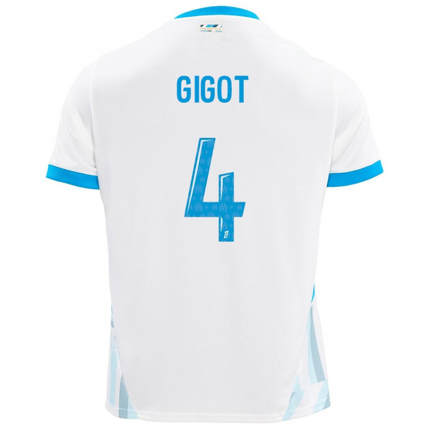 Enfant Maillot Samuel Gigot #4 Blanc Bleu Ciel Tenues Domicile 2024/25 T-Shirt Suisse