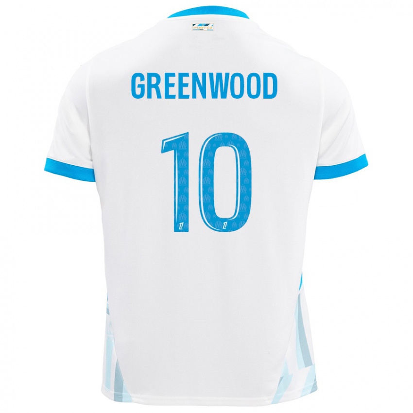 Enfant Maillot Mason Greenwood #10 Blanc Bleu Ciel Tenues Domicile 2024/25 T-Shirt Suisse